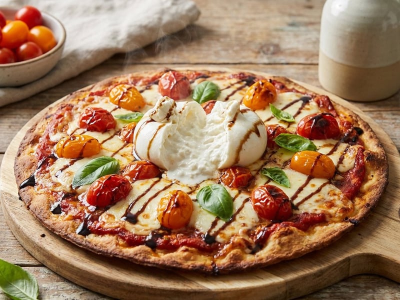 Flatbread Caprese Pizza with Burrata | Crispy & Creamy