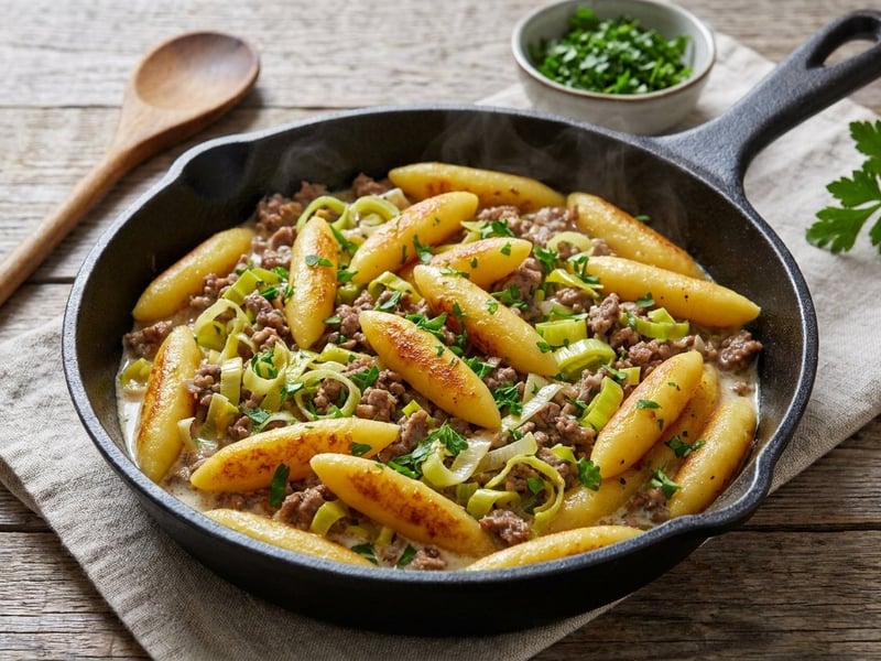 Quick Schupfnudel and Minced Meat Skillet | Hearty in 20 Minutes