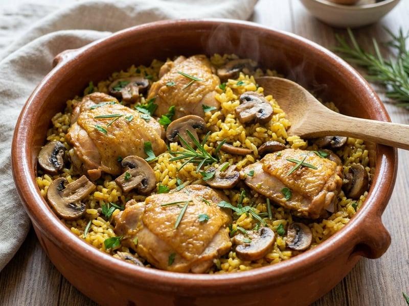 Spanischer Hähnchen-Pilz-Reistopf | Arroz con Pollo y Setas