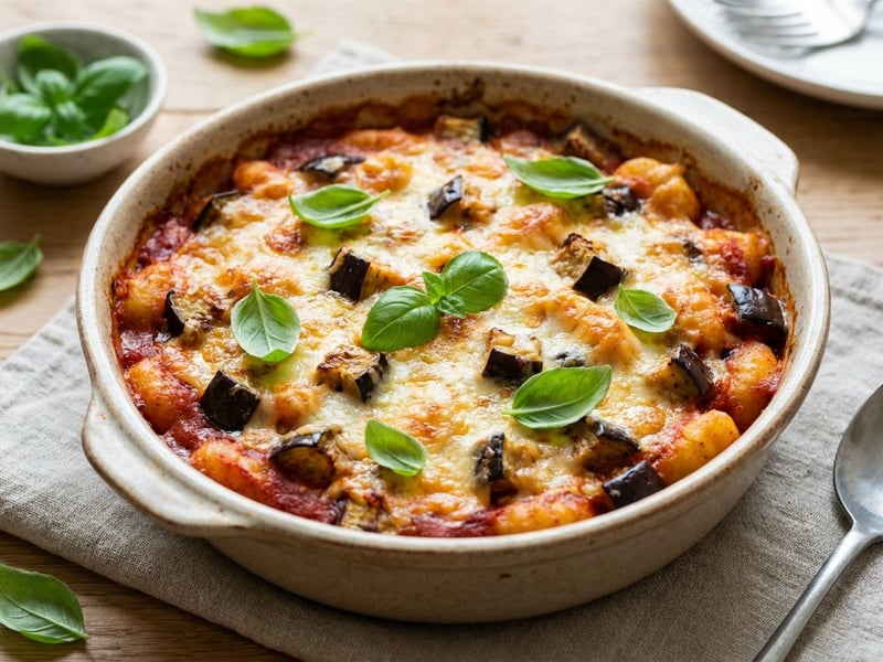 Mediterraner Auberginen-Gnocchi-Auflauf | Schneller Ofengenuss