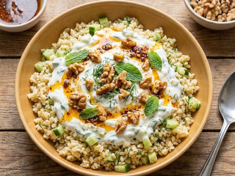 Yoğurtlu Bulgursalat | Mit Knoblauchjoghurt & Minzbutter