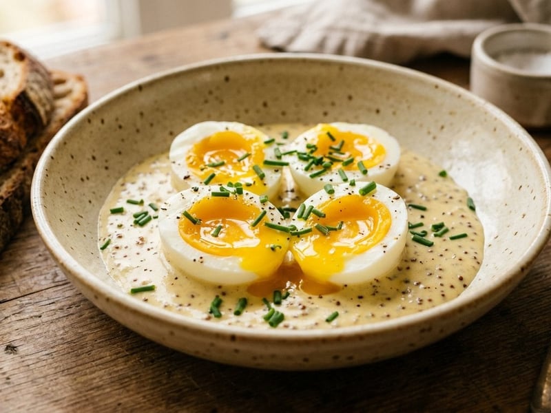 Classic Mustard Eggs for Brunch | Soft-Boiled in Mustard Sauce