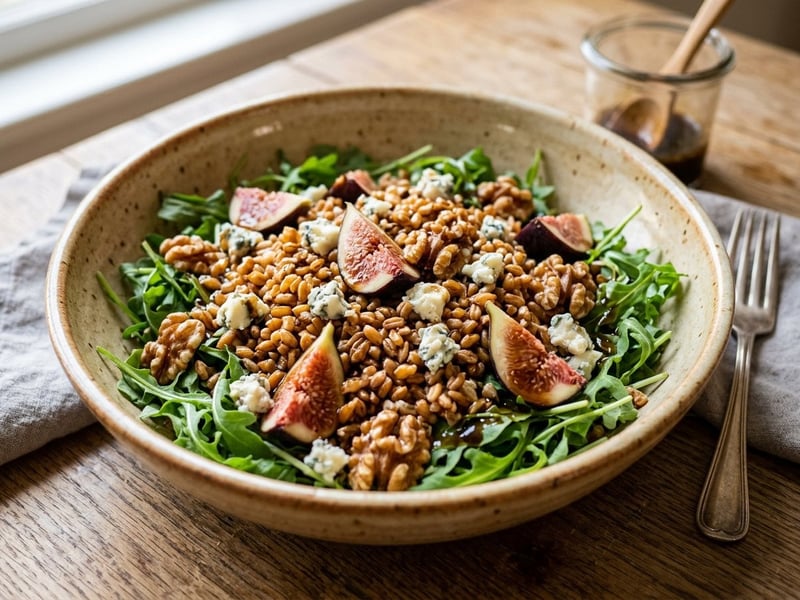 Knusprig gerösteter Farro-Salat mit Feigen & Gorgonzola | Toskanischer Spätsommergenuss
