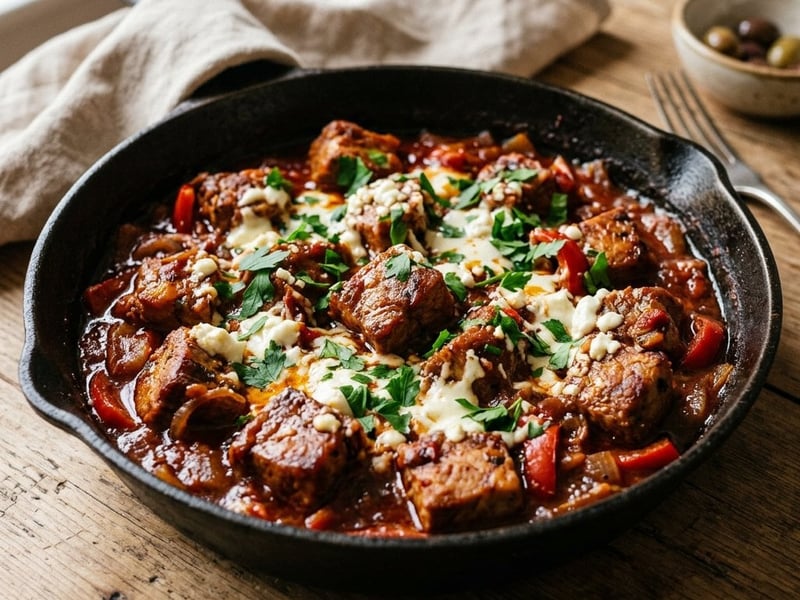 Griechisches Bekri Meze | Würzige Schweinefleisch-Pfanne