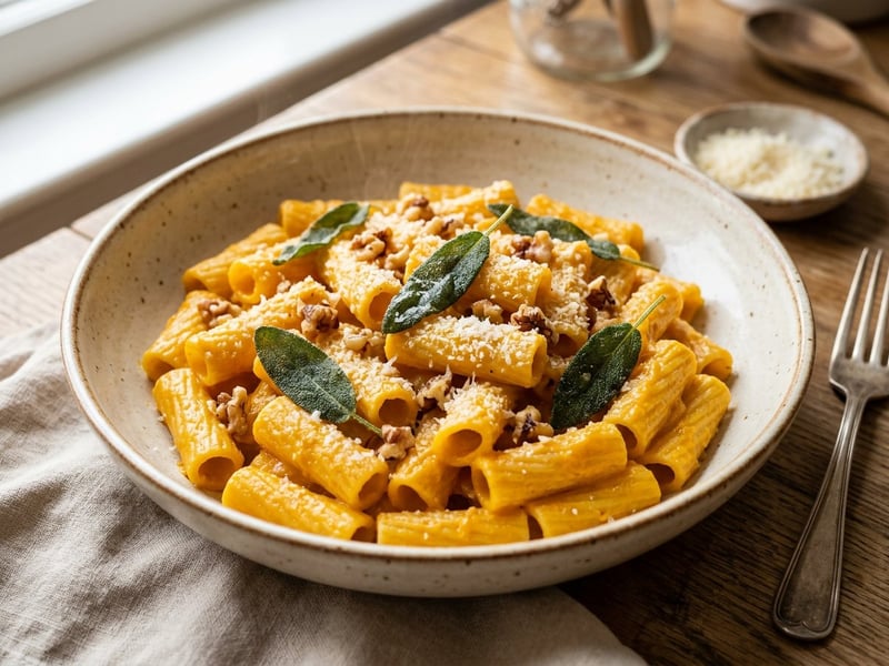 Creamy Pumpkin Rigatoni with Sage and Walnuts | Quick Pasta