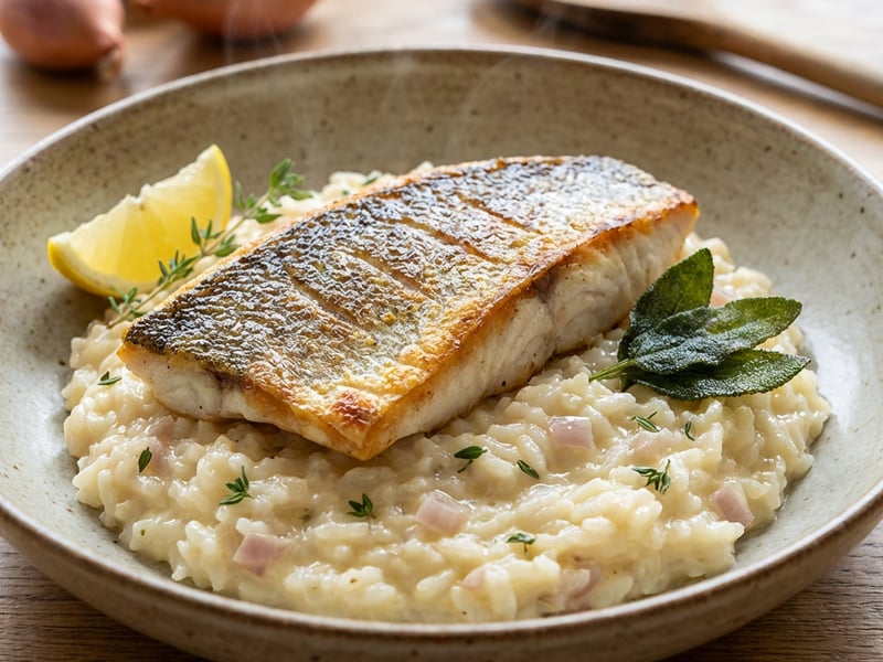 Sea Bass Fillet with Lemon Risotto