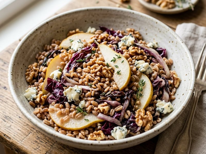 Lauwarmer Farro-Salat | Mit Radicchio, Birne & Gorgonzola