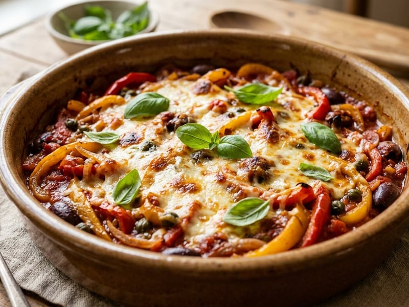 Peperonata al Forno | Paprika-Auflauf mit Mozzarella