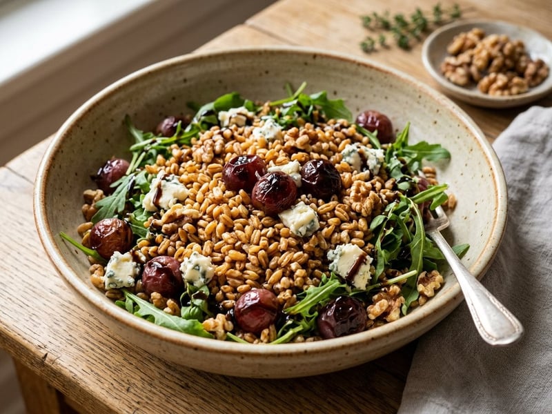 Crispy Farro Salad | With Oven-Roasted Grapes & Gorgonzola