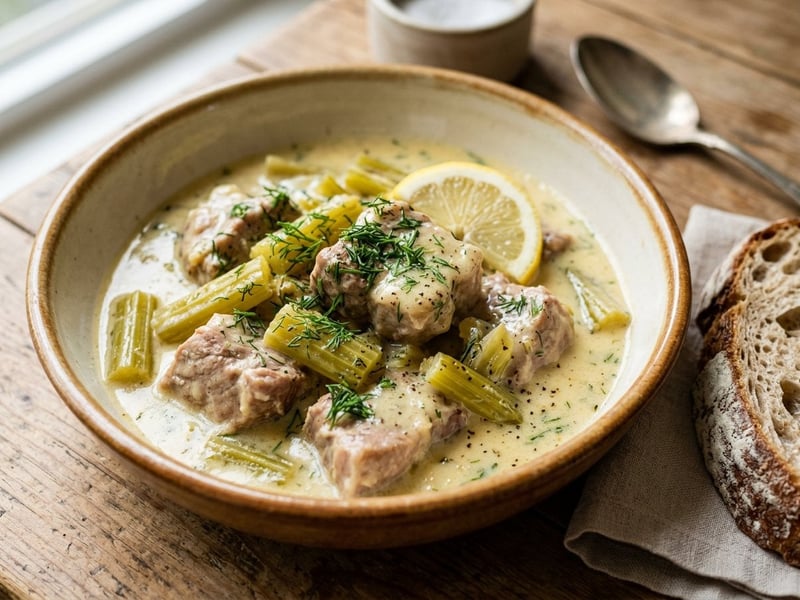 Choirino me Selino | Tender Pork in Avgolemono