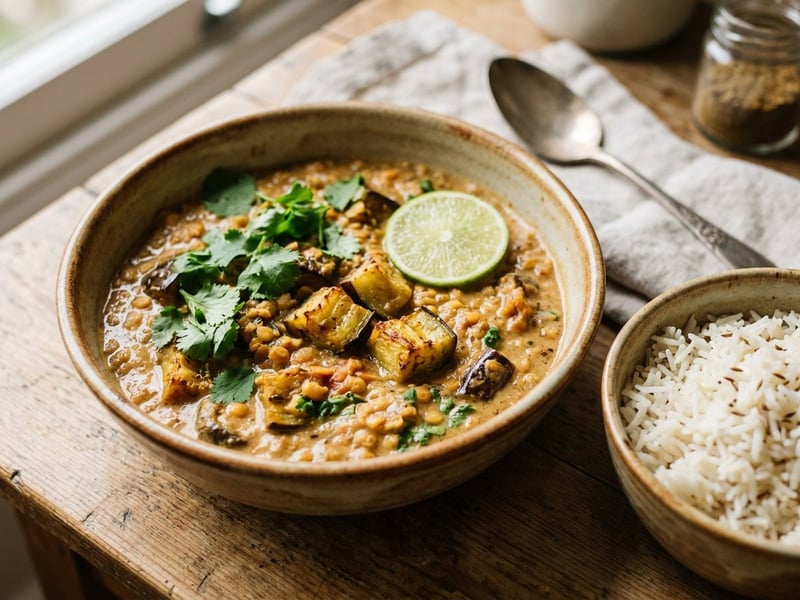 Indian Eggplant & Red Lentil Curry | Creamy & Aromatic