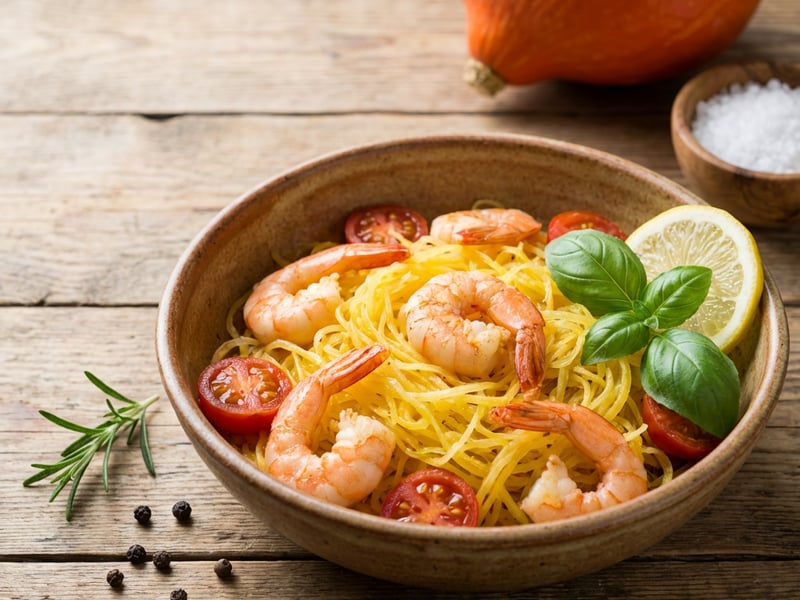 Pumpkin with Shrimp and Cherry Tomatoes