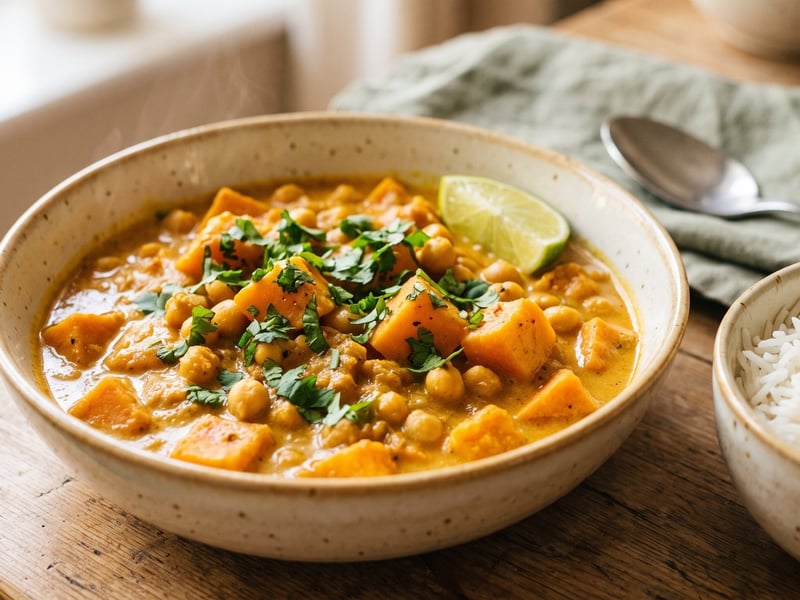 Indian Sweet Potato & Chickpea Curry | Creamy & Mild