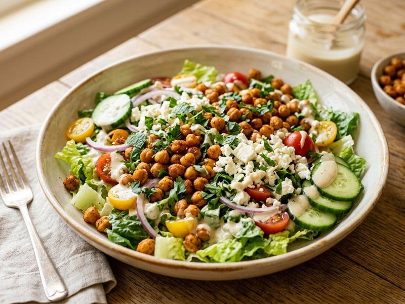 Crispy Chickpea Salad with Tahini Dressing