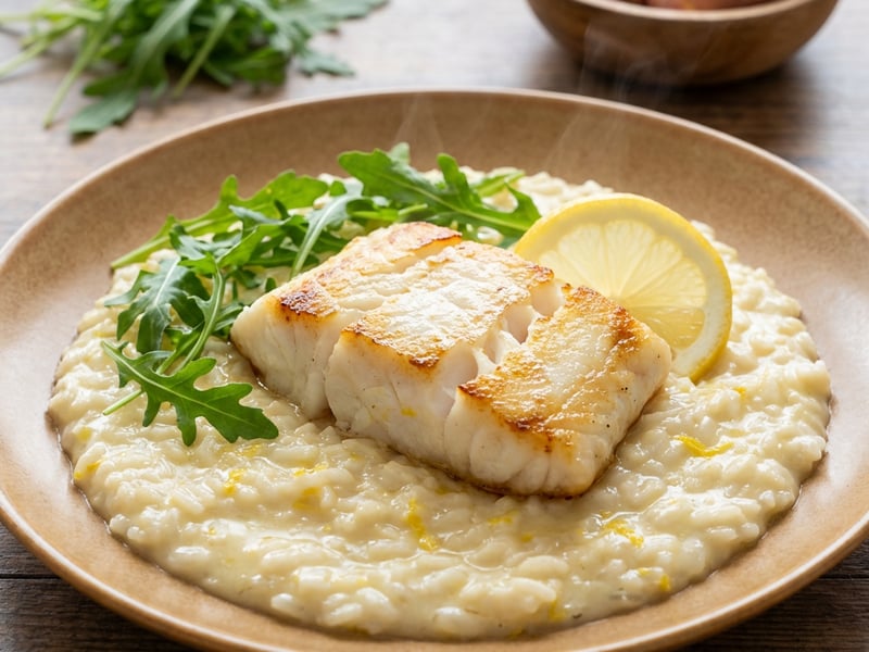 Cod on Lemon Risotto with Arugula