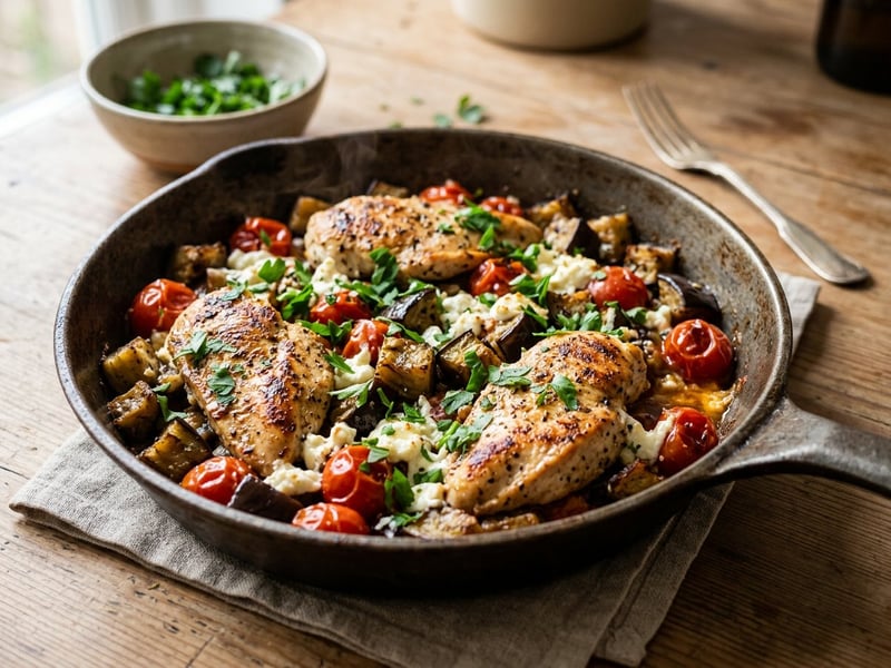Greek Chicken and Aubergine Skillet | In 25 Minutes