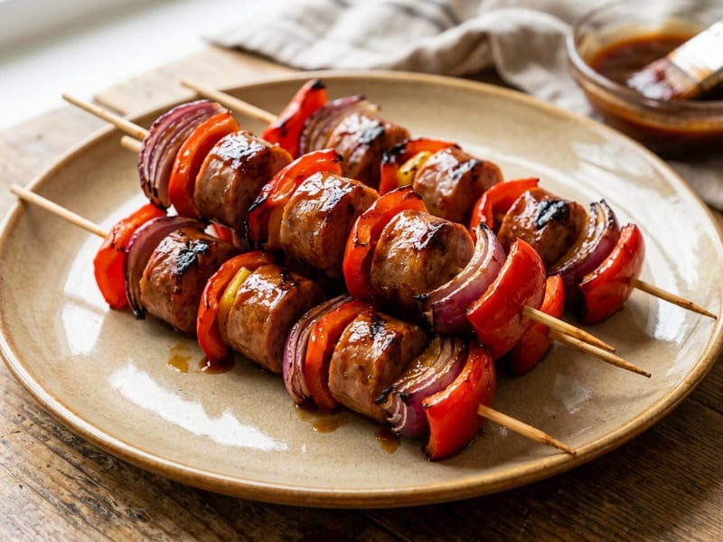 BBQ Bratwurst Skewers | Crispy & Smoky Glazed