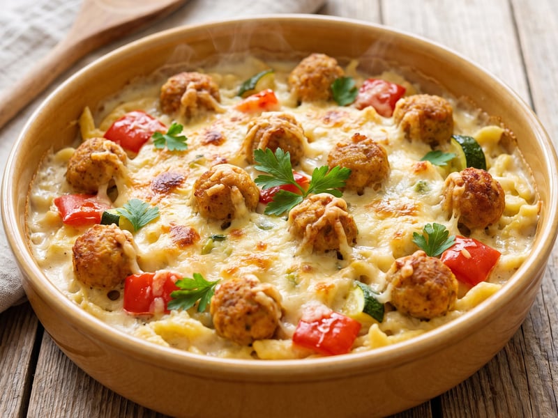 One-Sheet-Pan Spätzle with Meatballs