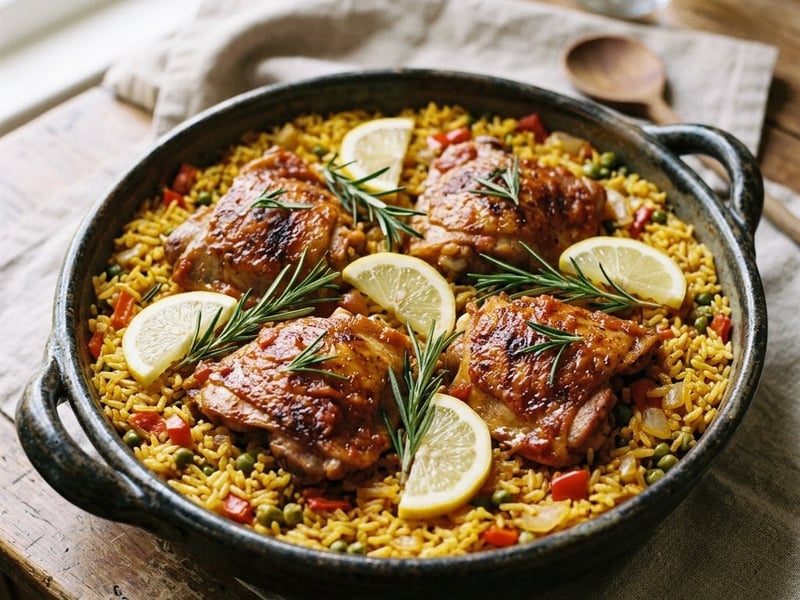 Spanischer Zitronen-Hähnchen-Reistopf