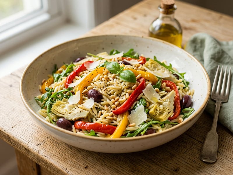 Italian Orzo Salad | With Roasted Bell Peppers & Olives