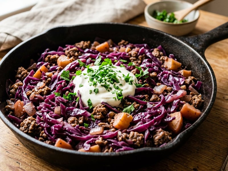 Hearty Red Cabbage and Minced Meat Skillet | Served in 25 Minutes