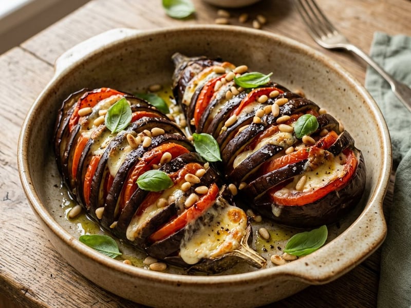 Mediterrane Hasselback-Aubergine | Saftiger Ofengenuss