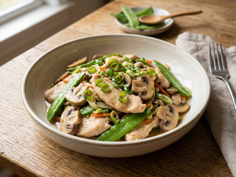 Moo Goo Gai Pan | Zartes Wok-Hähnchen mit Pilzen