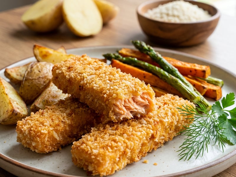 Fischstäbchen mit Ofengemüse