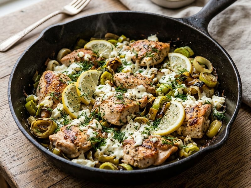 Griechische Hähnchen-Lauch-Pfanne mit Feta & Zitrone | In 20 Minuten
