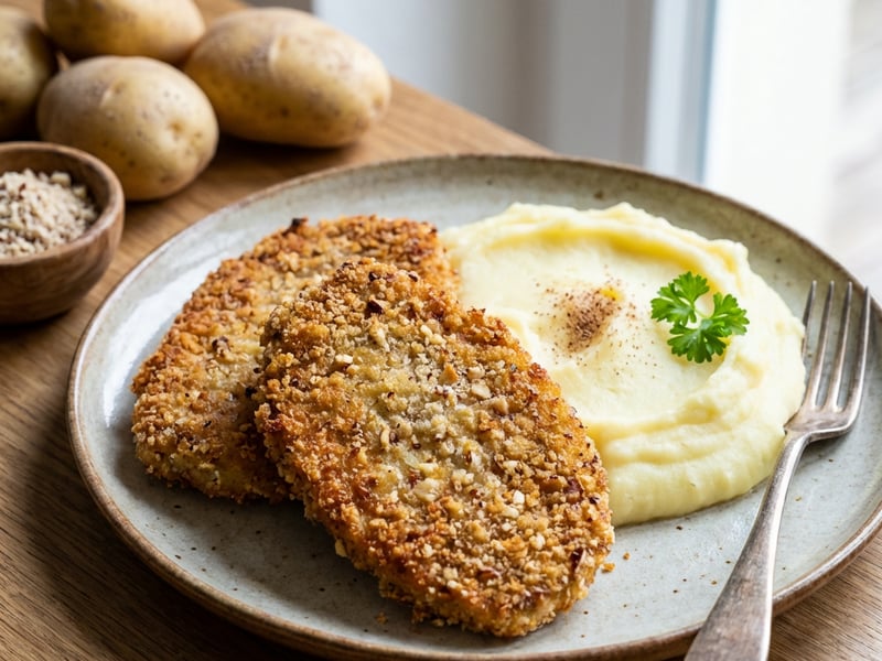 Kohlrabi Schnitzel with Mashed Potatoes