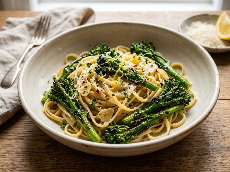 Linguine mit Bimi-Brokkoli, Knoblauch & Zitrone