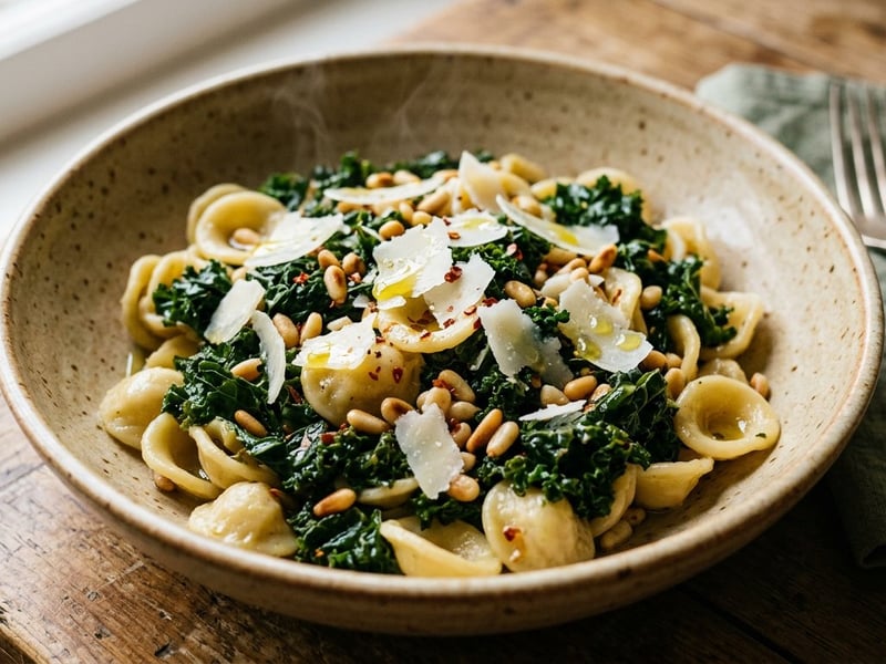 Orecchiette with Braised Kale | Spicy & Aromatic