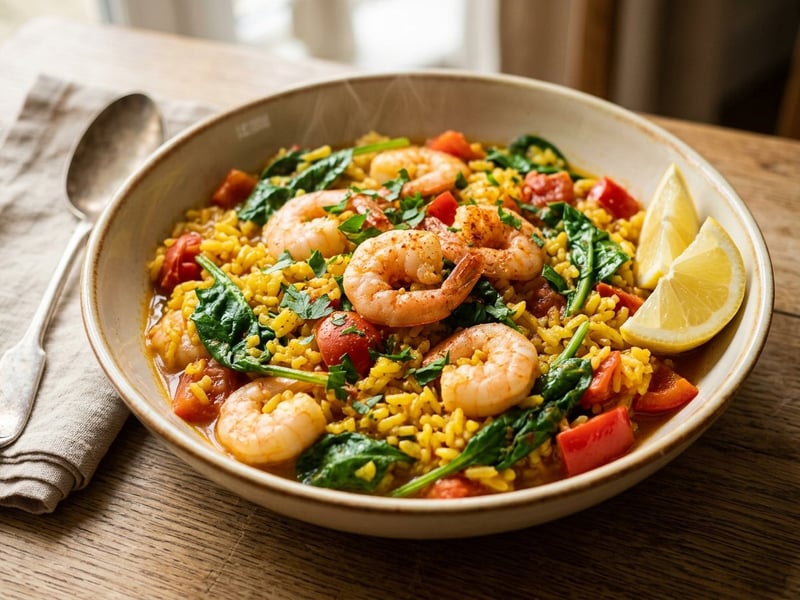 Spanischer Garnelen-Spinat-Reistopf | Aromatischer One-Pot