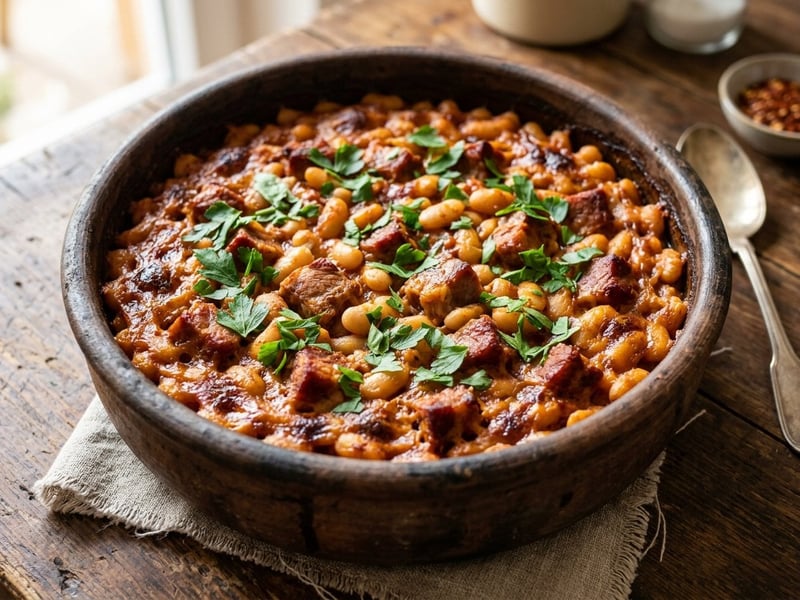 Balkan Tavče Gravče | Gebackene Bohnen mit Schweinefleisch