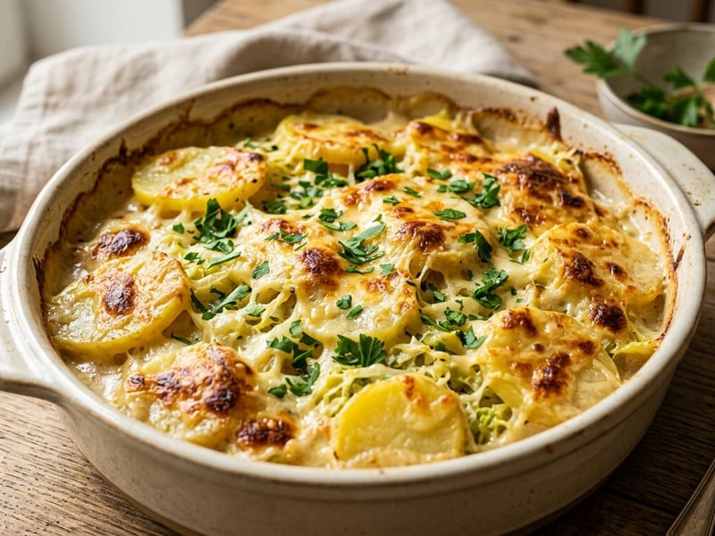 Potato and Pointed Cabbage Casserole | Golden-Brown Autumn Delight
