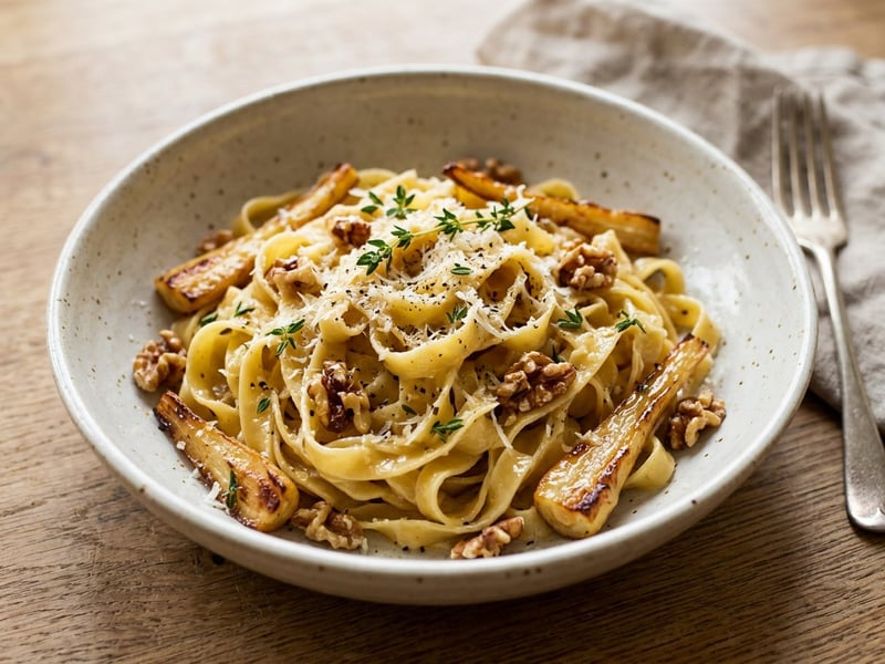 Tagliatelle mit gerösteten Pastinaken & Walnüssen | Cremig & Nussig