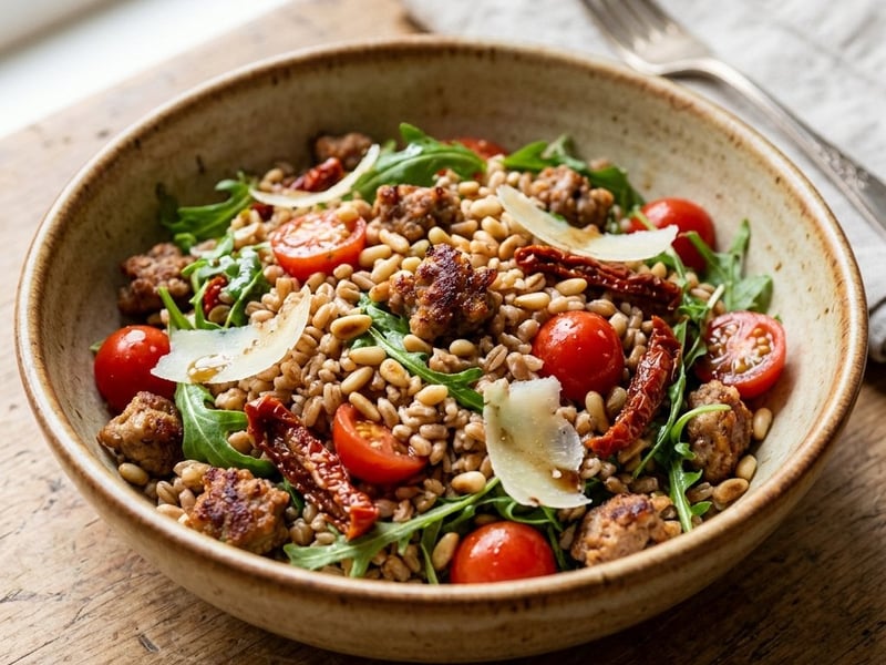 Tuscan Farro Salad with Pan-Fried Salsiccia | Hearty Autumn Delight