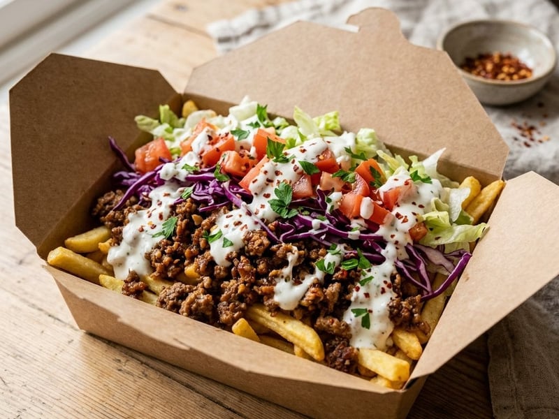 Döner Box with Crispy Fries and Garlic Sauce