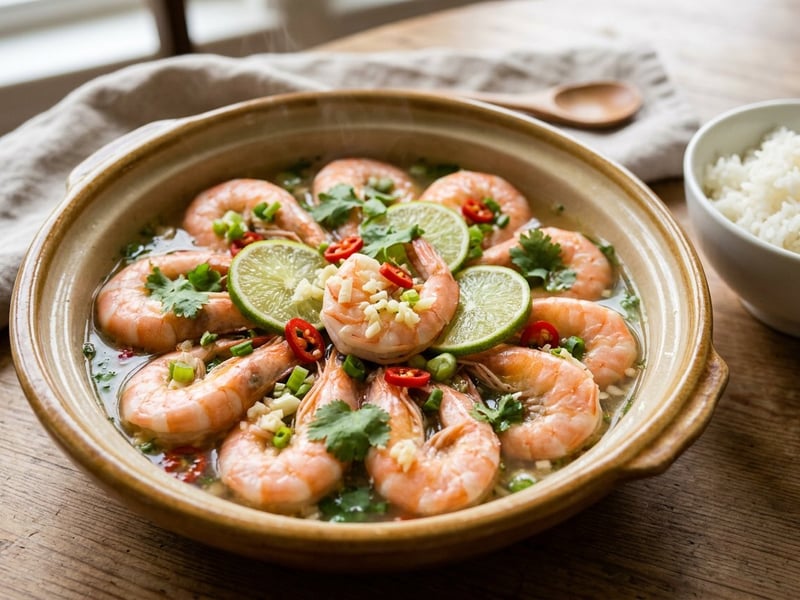 Goong Nueng Manao | Steamed Thai Lime Prawns