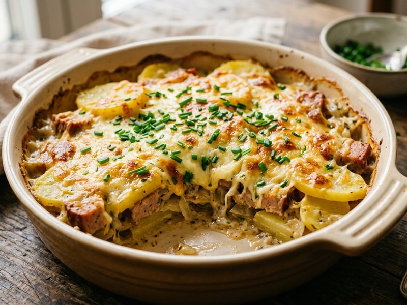 Bavarian Potato and Leberkäse Casserole | Hearty Oven Delight