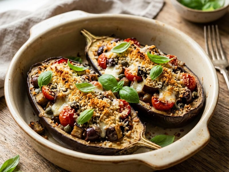 Melanzane a Barchetta | Stuffed Baked Aubergines