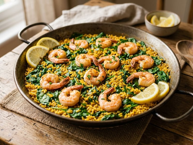 Arroz con Gambas y Espinacas | Spanish Prawn and Rice Pan