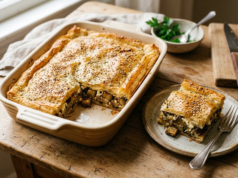 Greek Melitzanopita | Crispy Aubergine Casserole with Feta