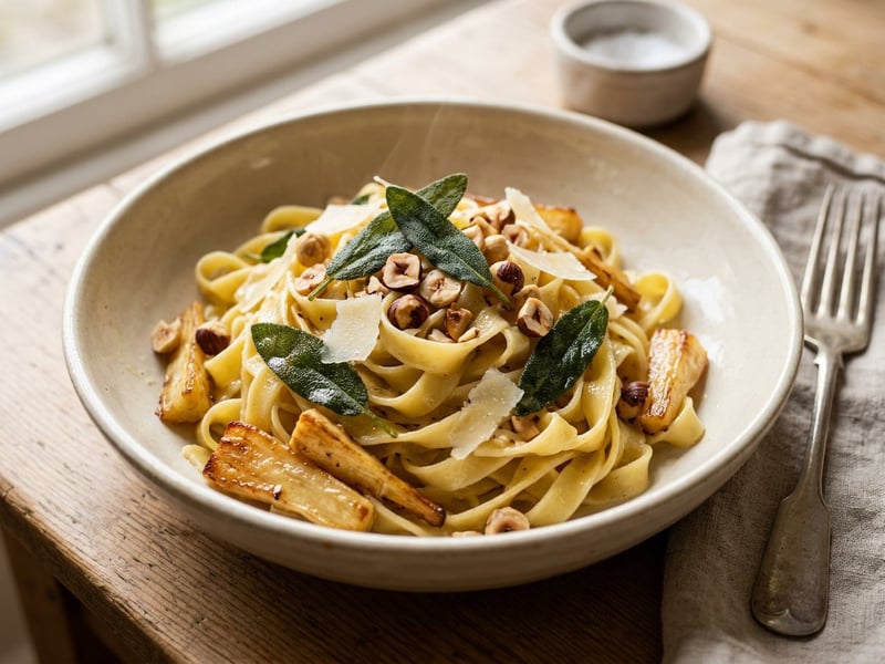Tagliatelle mit gerösteten Pastinaken & Salbeibutter | In 20 Minuten