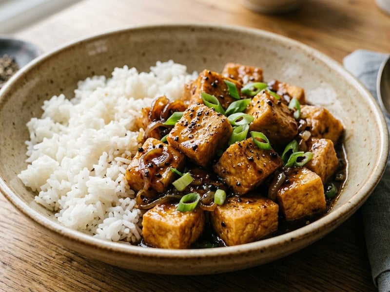 Black Pepper Tofu aus dem Wok | Knusprig in 15 Min.