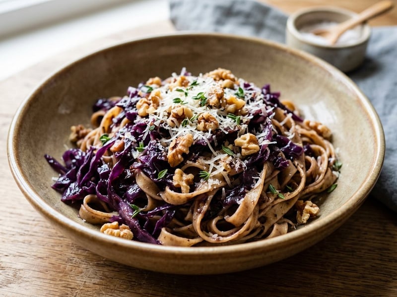 Tagliatelle mit karamellisiertem Rotkohl & Walnüssen