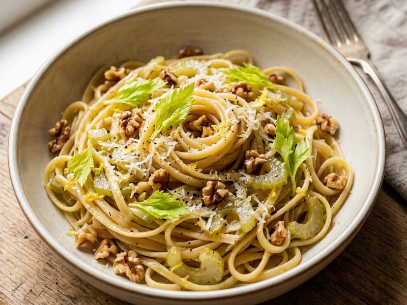 Linguine mit Staudensellerie & Walnüssen | Schnelle Herbst-Pasta