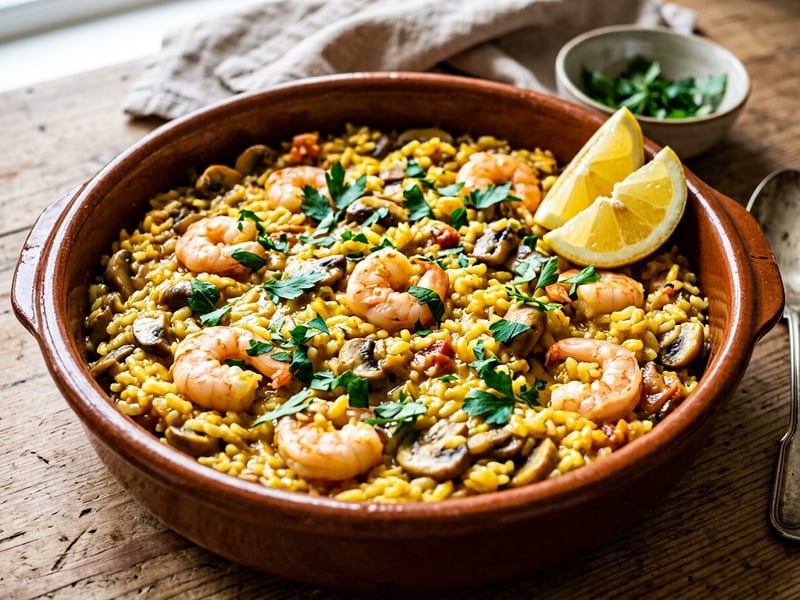 Spanish Shrimp and Mushroom Rice Pot | Arroz con Gambas y Setas