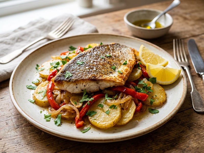 Dorada con Patatas a lo Pobre | Spanische Goldbrasse auf Schmorkartoffeln