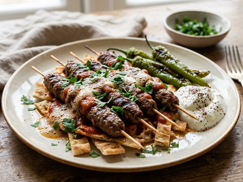 Tire Şiş Köfte | Turkish Skewers on Buttered Flatbread
